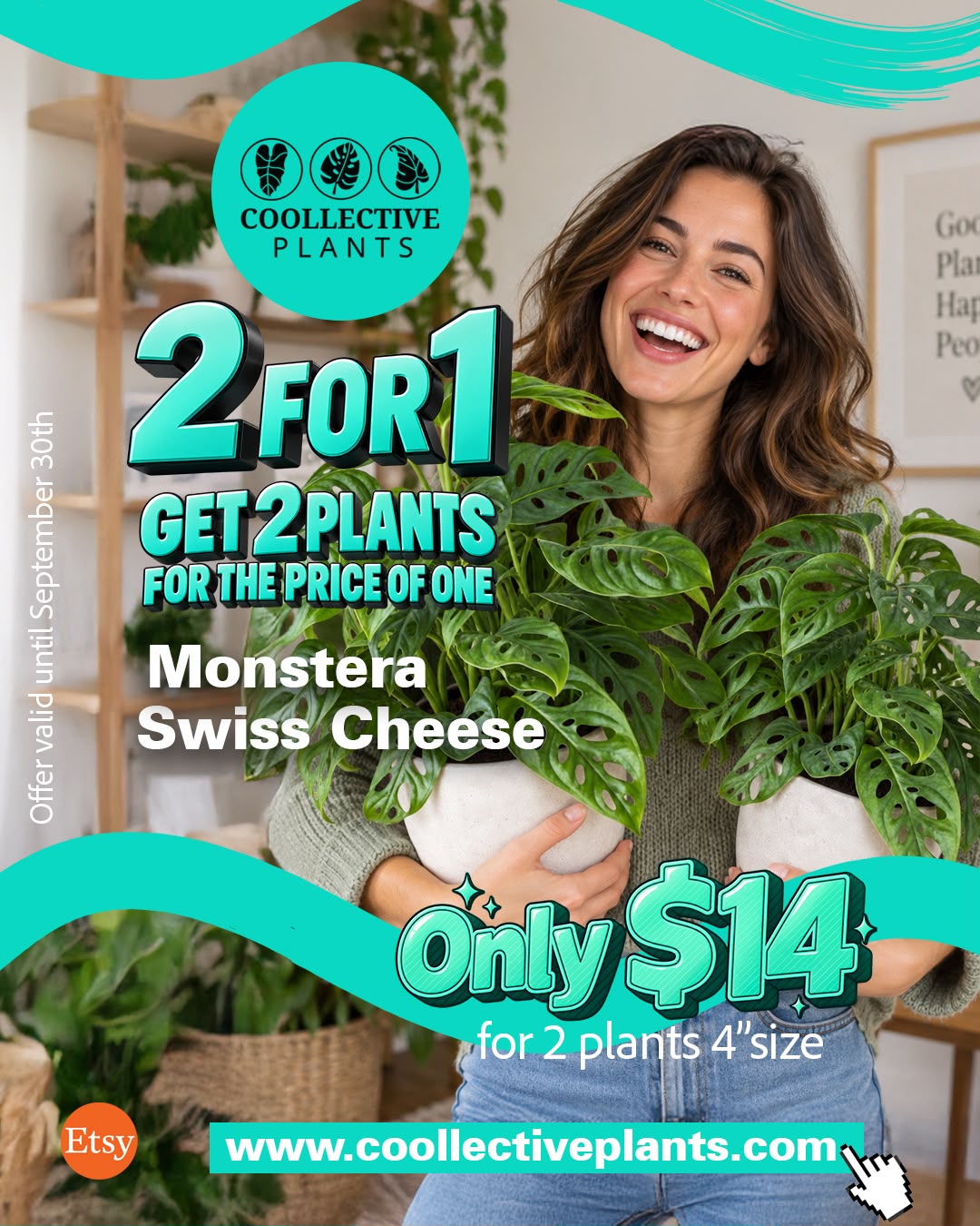 Monstera "Swiss Cheese" Plant 4" – 2-Pack Promo